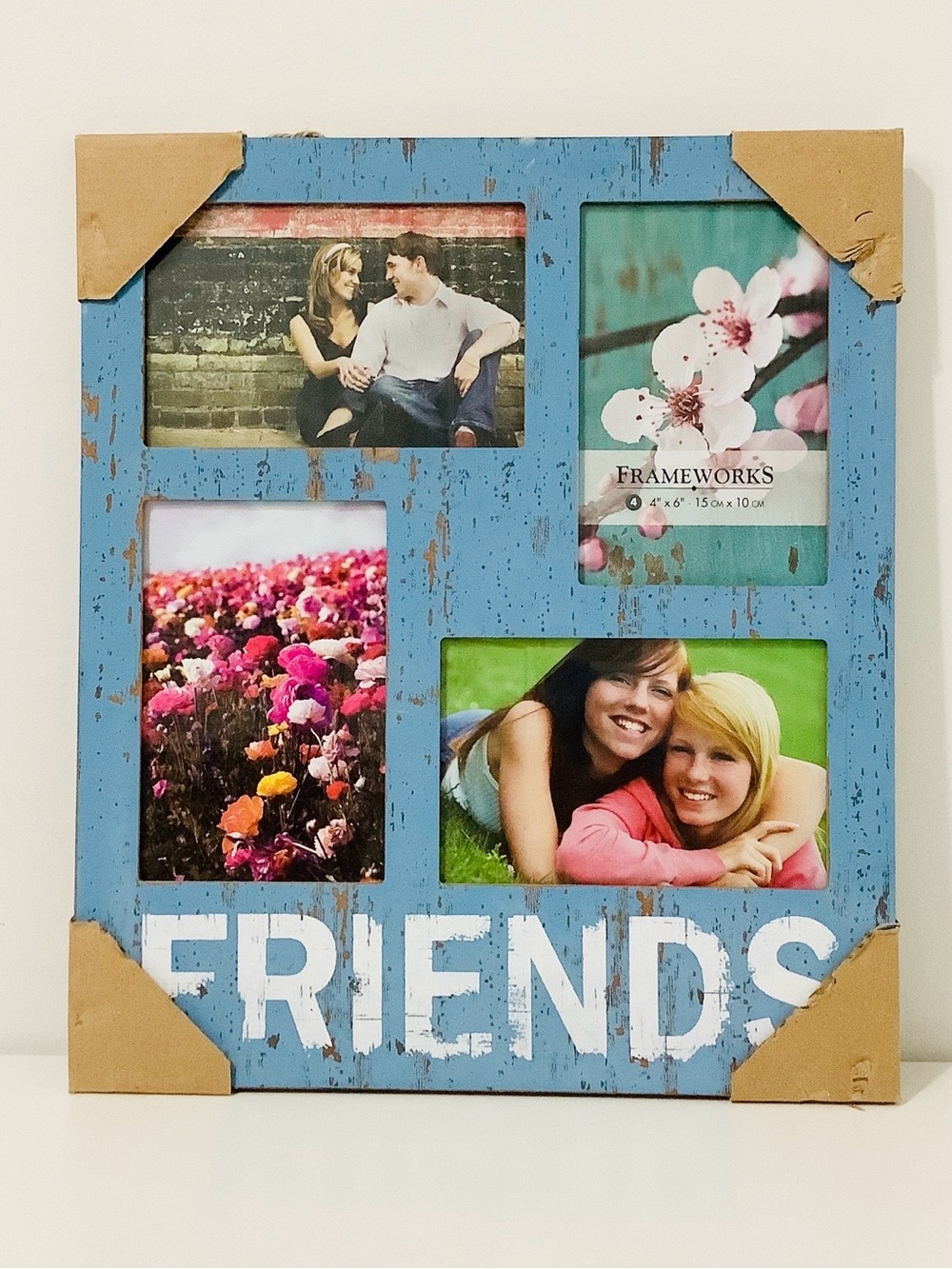 'Friends' Rustic Blue Multi-Photo Picture Frame, Country Farm Vibe NWT